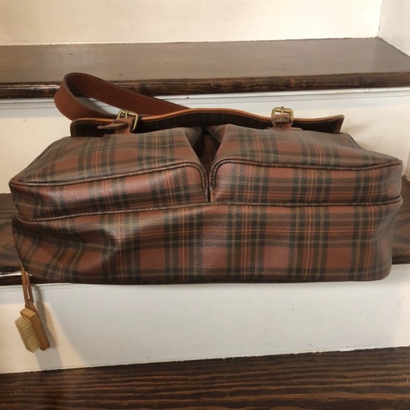RALPH LAUREN Brown Green Tartan Plaid Crossbody Messenger Computer Work Bag VTG - Picture 10 of 17